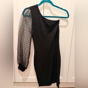 Cable Knit Black One-Shoulder Dress